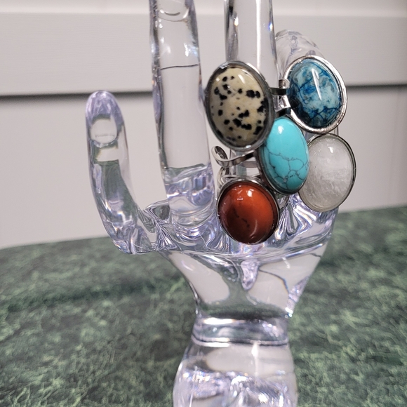 Multi-Variety Stone Silver Stainless Steel Rings Size 7-8 - Picture 15 of 16